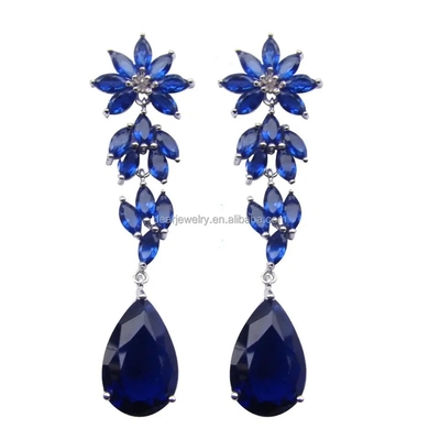 Huwelijksjuwelen, Lange de Kleurensteen 925 van oorrings blauwe Tanzanite Zilveren Geplateerd Rhodium