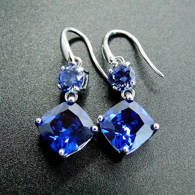 Huwelijksjuwelen, Lange de Kleurensteen 925 van oorrings blauwe Tanzanite Zilveren Geplateerd Rhodium