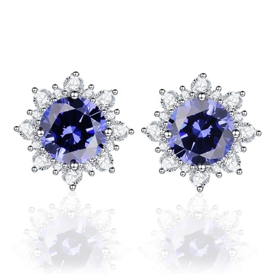 Stevige 925 van Kerstmisjuwelen van Sterling Silver Created Tanzanite CZ de Nageloorringen voor Vrouwen