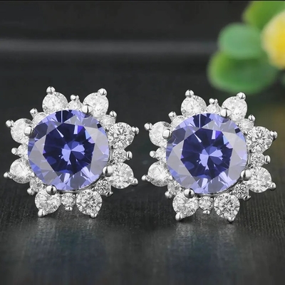 Stevige 925 van Kerstmisjuwelen van Sterling Silver Created Tanzanite CZ de Nageloorringen voor Vrouwen