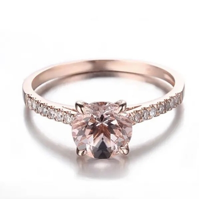 In het groot Fabriek 925 de Verlovingsring van Sterling Silver Jewelry Rose Gold Morganite Ring Round Cut Pink Morganite
