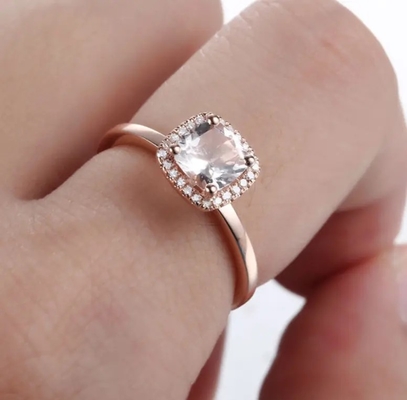 925 Gouden Platedt Morganite het Manchetoorringen van Sterling Silver Round Shape Rose