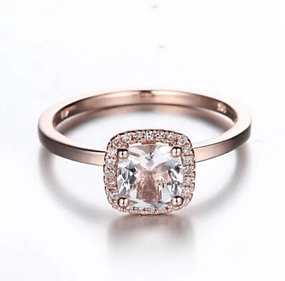 925 Gouden Platedt Morganite het Manchetoorringen van Sterling Silver Round Shape Rose
