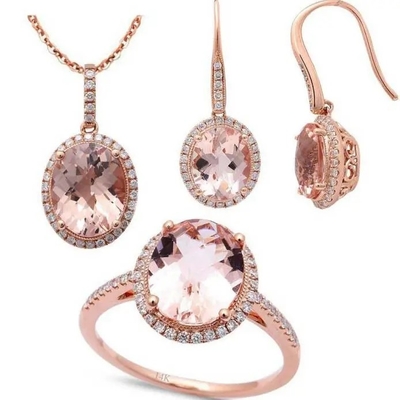 925 Gouden Platedt Morganite het Manchetoorringen van Sterling Silver Round Shape Rose