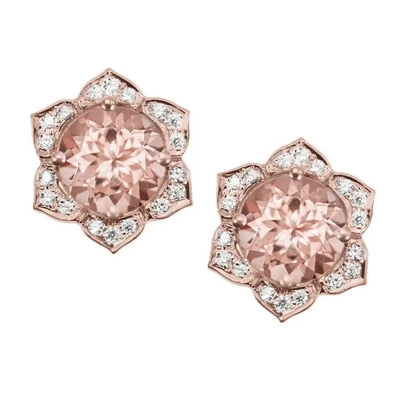 925 Gouden Platedt Morganite het Manchetoorringen van Sterling Silver Round Shape Rose