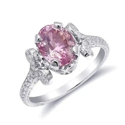 2,11 Karaat S925 Sterling Silver Natural Pink Sapphire CZ Ring Moissanite Engagement