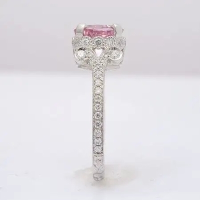 2,11 Karaat S925 Sterling Silver Natural Pink Sapphire CZ Ring Moissanite Engagement