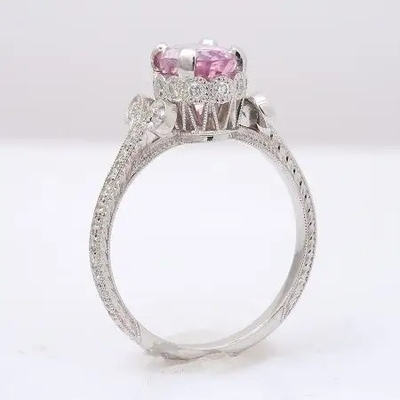 2,11 Karaat S925 Sterling Silver Natural Pink Sapphire CZ Ring Moissanite Engagement