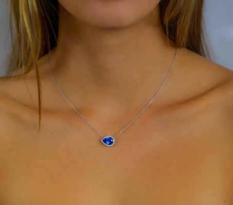 925 Sterling Silver Elegant Sapphire CZ verkiest het Halsband Eenvoudige Ontwerp voor Vrouwengift