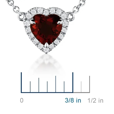 14K witgoud Hart Gevormd Garnet Pendant Necklace, Tengere Sapphire Chain Necklace