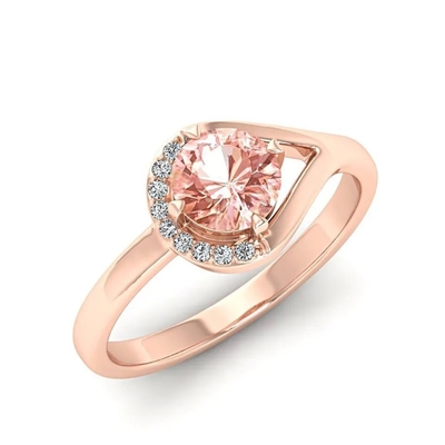 Rose Gold Plated Round Cut Natuurlijke Roze Morganite in Centrum Zilveren Ring Band S925