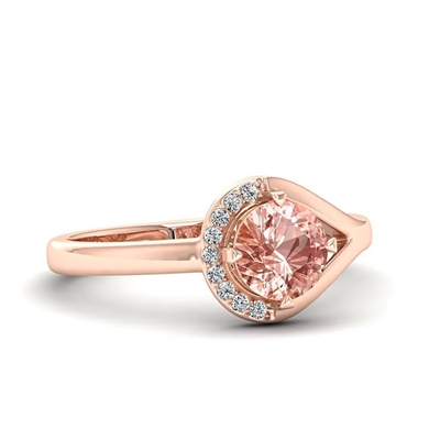 Rose Gold Plated Round Cut Natuurlijke Roze Morganite in Centrum Zilveren Ring Band S925