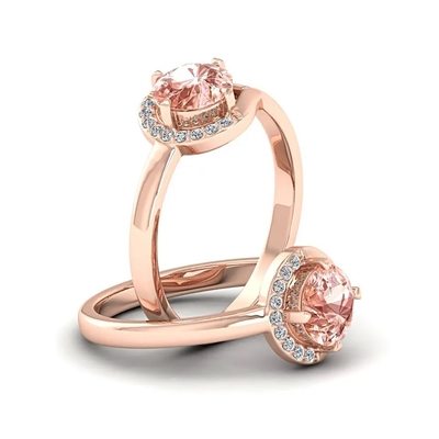 Rose Gold Plated Round Cut Natuurlijke Roze Morganite in Centrum Zilveren Ring Band S925