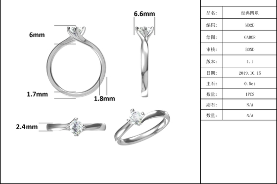 9K gouden Juwelen Minimalistische Ontwerpen Moissanite 925 Zilveren Ring