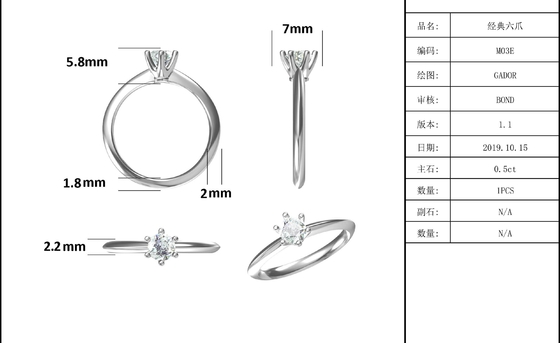 9K met Zilveren Ring gesneden Witte Moissanite Diamond Minimalist Wedding Jewelry