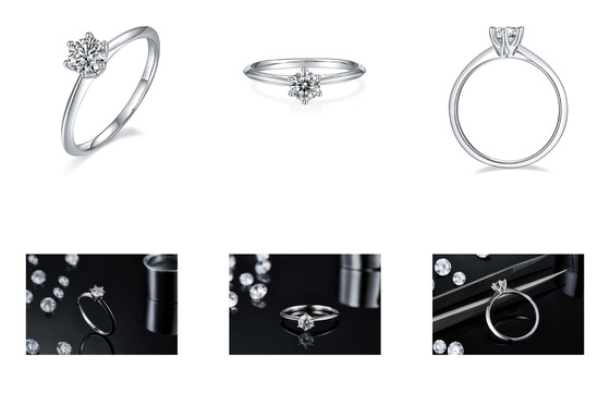 9K met Zilveren Ring gesneden Witte Moissanite Diamond Minimalist Wedding Jewelry