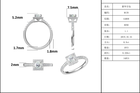 De witte Diamanten van het Ontwerpmoissanite van de Grootsheiddouane Vierkante bedekken Overeenkomst voor Vrouwenring