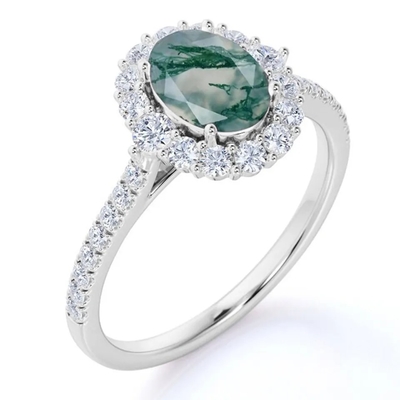 De unieke van de Juwelen Natuurlijke Moss Agate Rings Top Quality van S925 Rose Gold Plated Round Cut Witte CZ Ring van de het Ontwerpfabriek