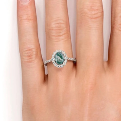 De unieke van de Juwelen Natuurlijke Moss Agate Rings Top Quality van S925 Rose Gold Plated Round Cut Witte CZ Ring van de het Ontwerpfabriek