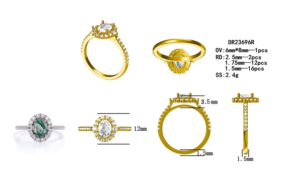 De unieke van de Juwelen Natuurlijke Moss Agate Rings Top Quality van S925 Rose Gold Plated Round Cut Witte CZ Ring van de het Ontwerpfabriek