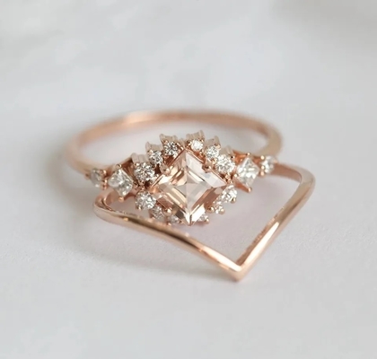 925 Sterling Silver Fascination Pretty Rose Goud plateerde Fijne het Fonkelen Morganite Halo Ring Set