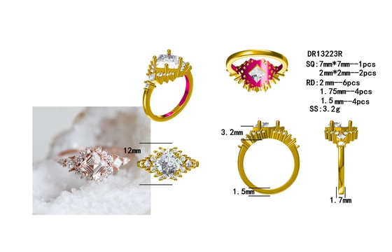 925 Sterling Silver Fascination Pretty Rose Goud plateerde Fijne het Fonkelen Morganite Halo Ring Set