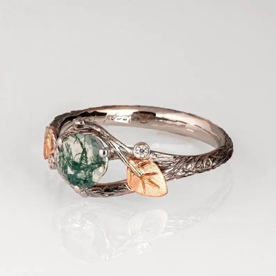 925 Zilveren Groene rond Gestalte gegeven Moss Crystal Meaning Agate Jewelry For Verkoop Unieke Trouwring