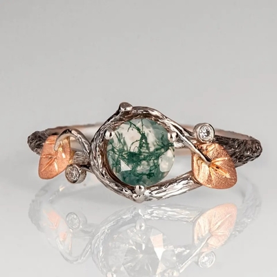 925 Zilveren Groene rond Gestalte gegeven Moss Crystal Meaning Agate Jewelry For Verkoop Unieke Trouwring