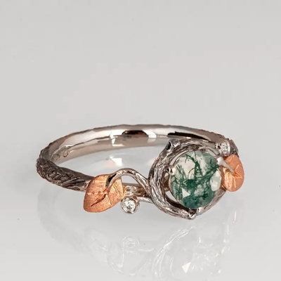 925 Zilveren Groene rond Gestalte gegeven Moss Crystal Meaning Agate Jewelry For Verkoop Unieke Trouwring