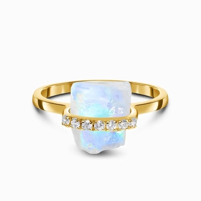 925 Sterling Silver Natural Raw Stone Moonstone het Huwelijksverlovingsring van Halfedelsteenjuwelen