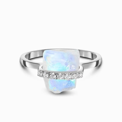 925 Sterling Silver Natural Raw Stone Moonstone het Huwelijksverlovingsring van Halfedelsteenjuwelen