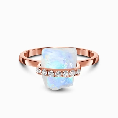 925 Sterling Silver Natural Raw Stone Moonstone het Huwelijksverlovingsring van Halfedelsteenjuwelen