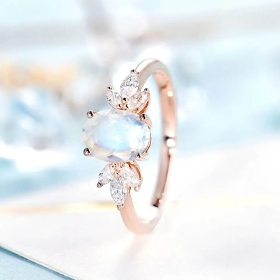 Nam gouden Vrouwen 925 de Sterling Silver Bridal Marquise Jewelry Gefacetteerde Ovale Overeenkomst Ring For Women van besnoeiingsmoonstone toe