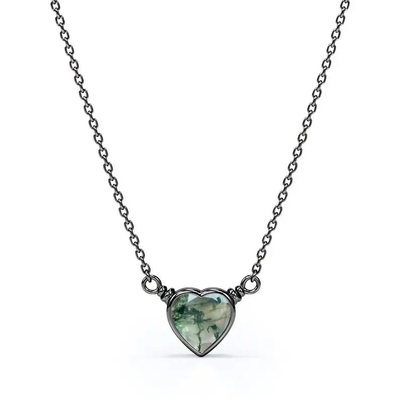 925 Zilveren Eenvoudig Natuurlijk Licht Briljant Elegant Groen Hart Gevormd Moss Agate Necklace For Sale
