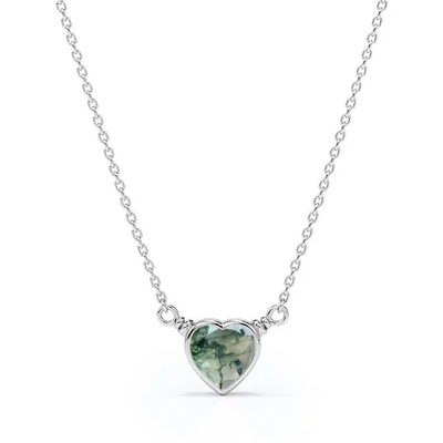 925 Zilveren Eenvoudig Natuurlijk Licht Briljant Elegant Groen Hart Gevormd Moss Agate Necklace For Sale