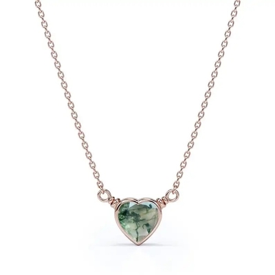 925 Zilveren Eenvoudig Natuurlijk Licht Briljant Elegant Groen Hart Gevormd Moss Agate Necklace For Sale