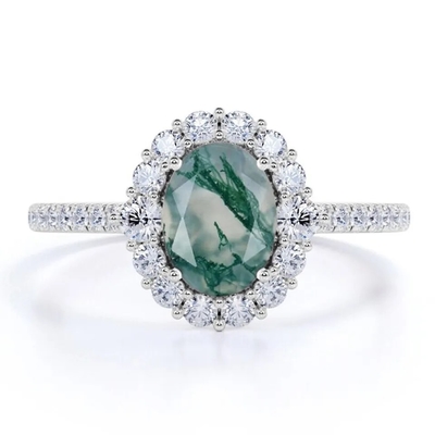 De unieke van de Juwelen Natuurlijke Moss Agate Rings Top Quality van S925 Rose Gold Plated Round Cut Witte CZ Ring van de het Ontwerpfabriek