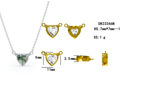 S925 Eenvoudig Natuurlijk Licht Briljant Elegant Groen Moss Agate Necklace Heart Shaped