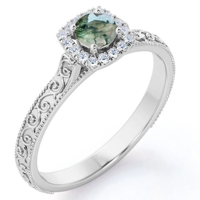 De uitstekende Blauwgroene Moss Agate Ring 14K Rose Gold Plated White CZ Juwelen van S925