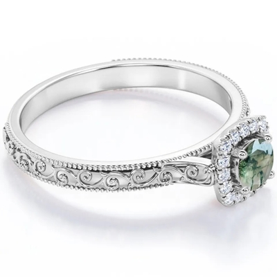 De uitstekende Blauwgroene Moss Agate Ring 14K Rose Gold Plated White CZ Juwelen van S925