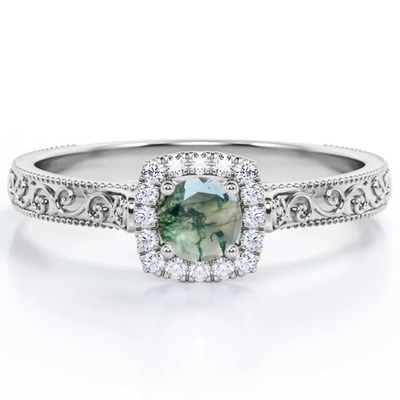 De uitstekende Blauwgroene Moss Agate Ring 14K Rose Gold Plated White CZ Juwelen van S925