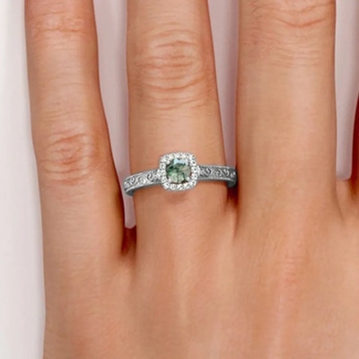 De uitstekende Blauwgroene Moss Agate Ring 14K Rose Gold Plated White CZ Juwelen van S925