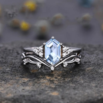Overeenkomst 925 Sterling Silver Hexagon Cut Natural-Kwarts Ring Real Green Moss Agate