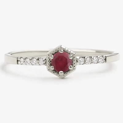 De Minimale Overeenkomst Ring Dainty Unique van giftsterling silver natural ruby hexagon