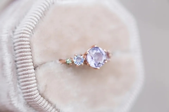 Natuurlijke Ring van het Lavendelkwarts, 925 Sterling Silver Rose Gold Plated Vijf Steenring