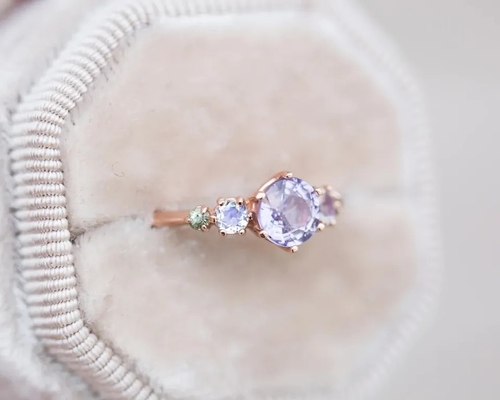 Natuurlijke Ring van het Lavendelkwarts, 925 Sterling Silver Rose Gold Plated Vijf Steenring