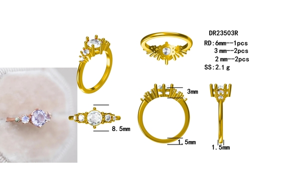 Natuurlijke Ring van het Lavendelkwarts, 925 Sterling Silver Rose Gold Plated Vijf Steenring
