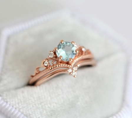 Gevoelig de Vormaquamarijn Ring Women Jewelry van S925 Rose Gold Plated Natural Round