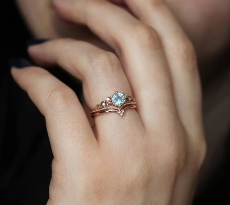 Gevoelig de Vormaquamarijn Ring Women Jewelry van S925 Rose Gold Plated Natural Round