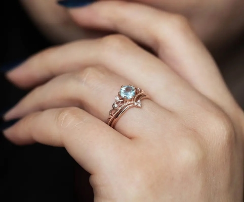 Gevoelig de Vormaquamarijn Ring Women Jewelry van S925 Rose Gold Plated Natural Round